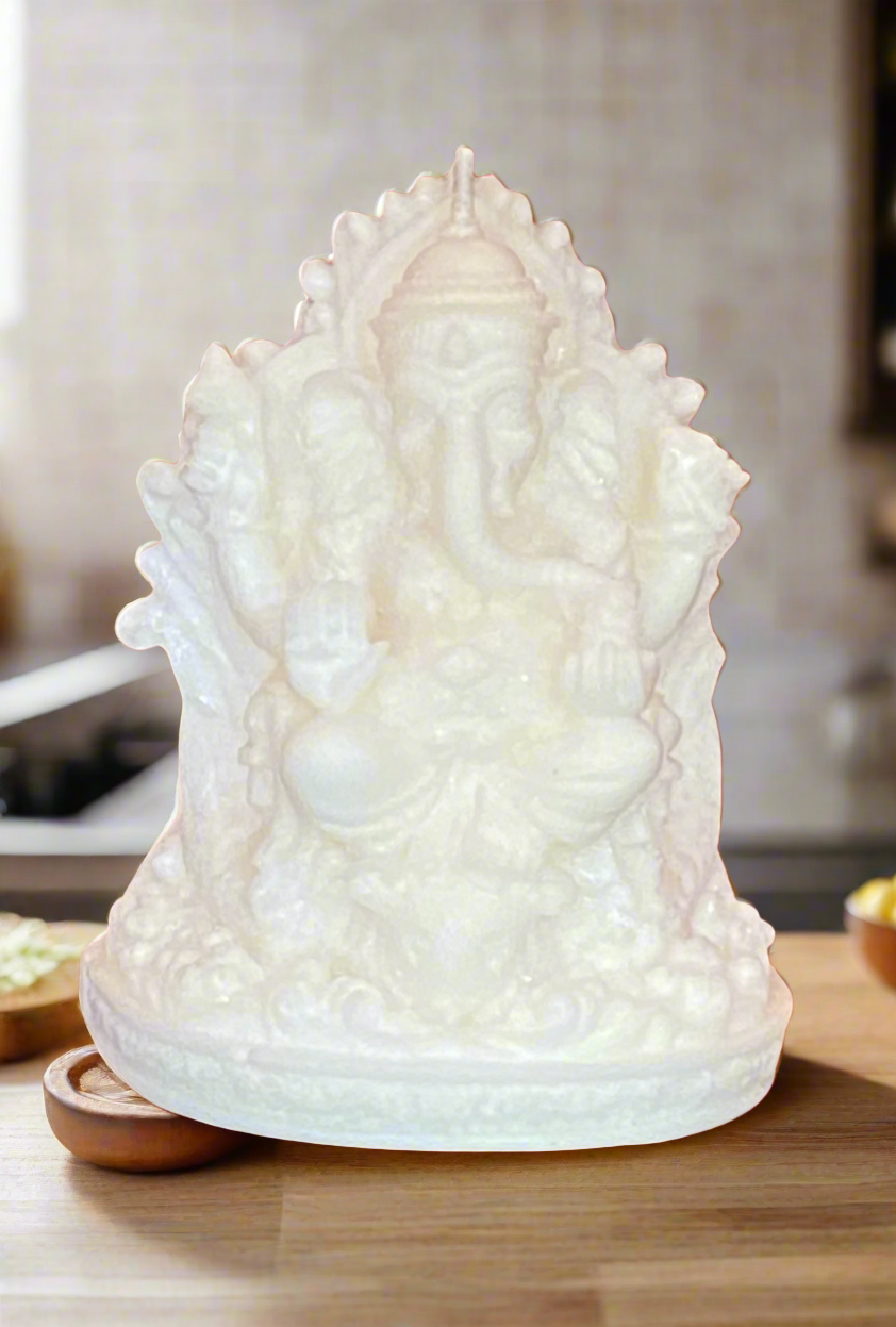 Customized scented handcrafted 4 x 3.5 inches white Ganesh made with ecofriendly non-toxic 100%palm wax