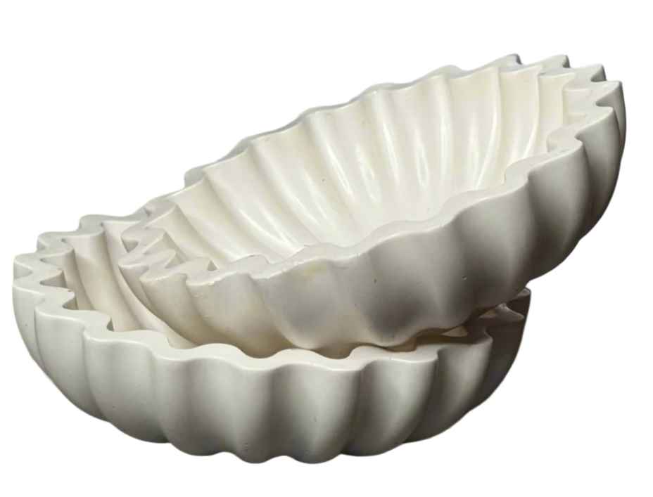 Decorative Shell-Shaped Concrete Bowls, 6 Inch, White, Set of 2, White with Gold Trim, gift shop, gift card, gift store, gift ideas, home designer, interior designers near me, gift cards, interior design ideas, home decor accessories